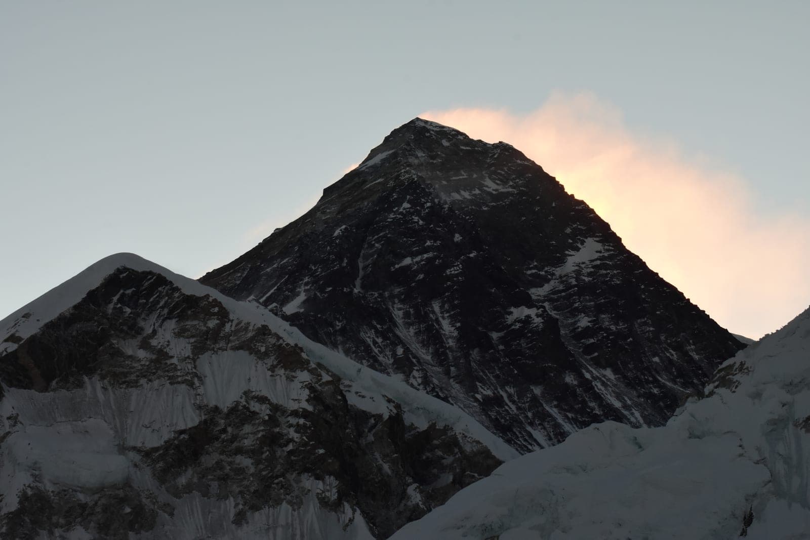Trekkers on the high ridge trail above the Khumbu valley, Everest region